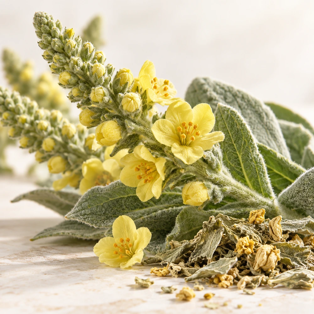 Mullein plant with botanical leaves and yellow flowers for a nicotine-free mullein guide