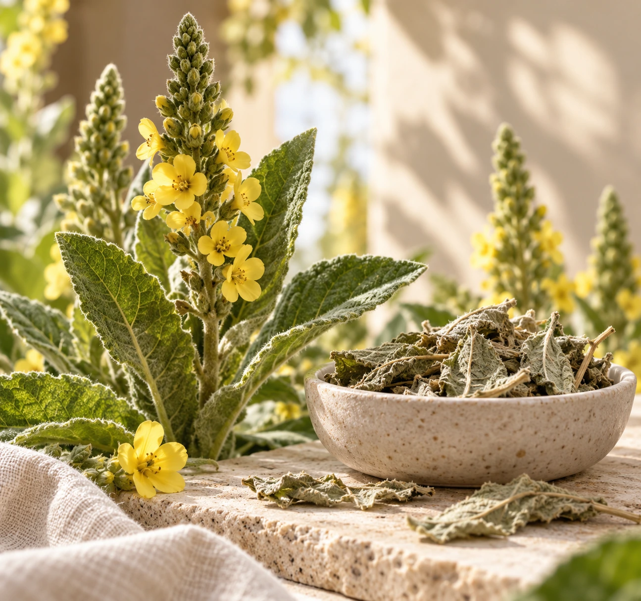 Fresh mullein plant and dried mullein leaves for the MulleinSmoking guide library